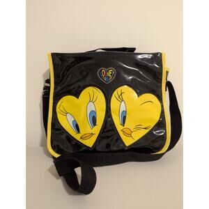 Y2K Looney Tunes Bag Tweety Bird Messenger Black Yellow Retro Vinyl Crossbody